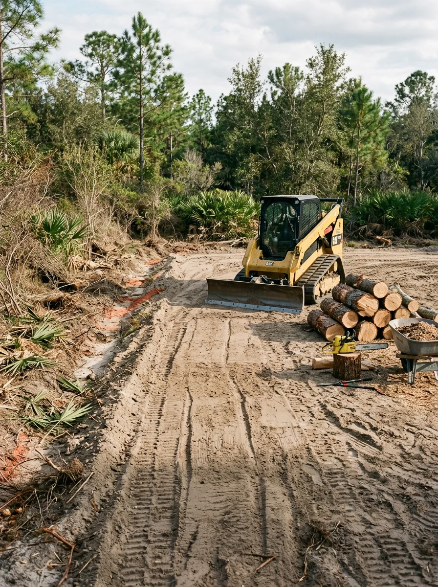 Cleared house pad and grading work on rural acreage in Hernando County, FL
