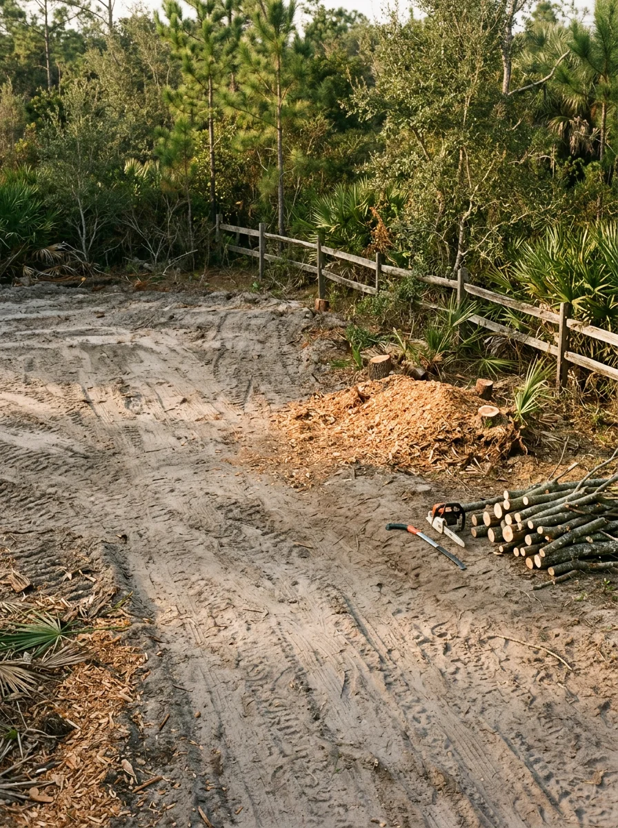 Cleared building site with graded soil prepared for a house pad in Polk County, Florida
