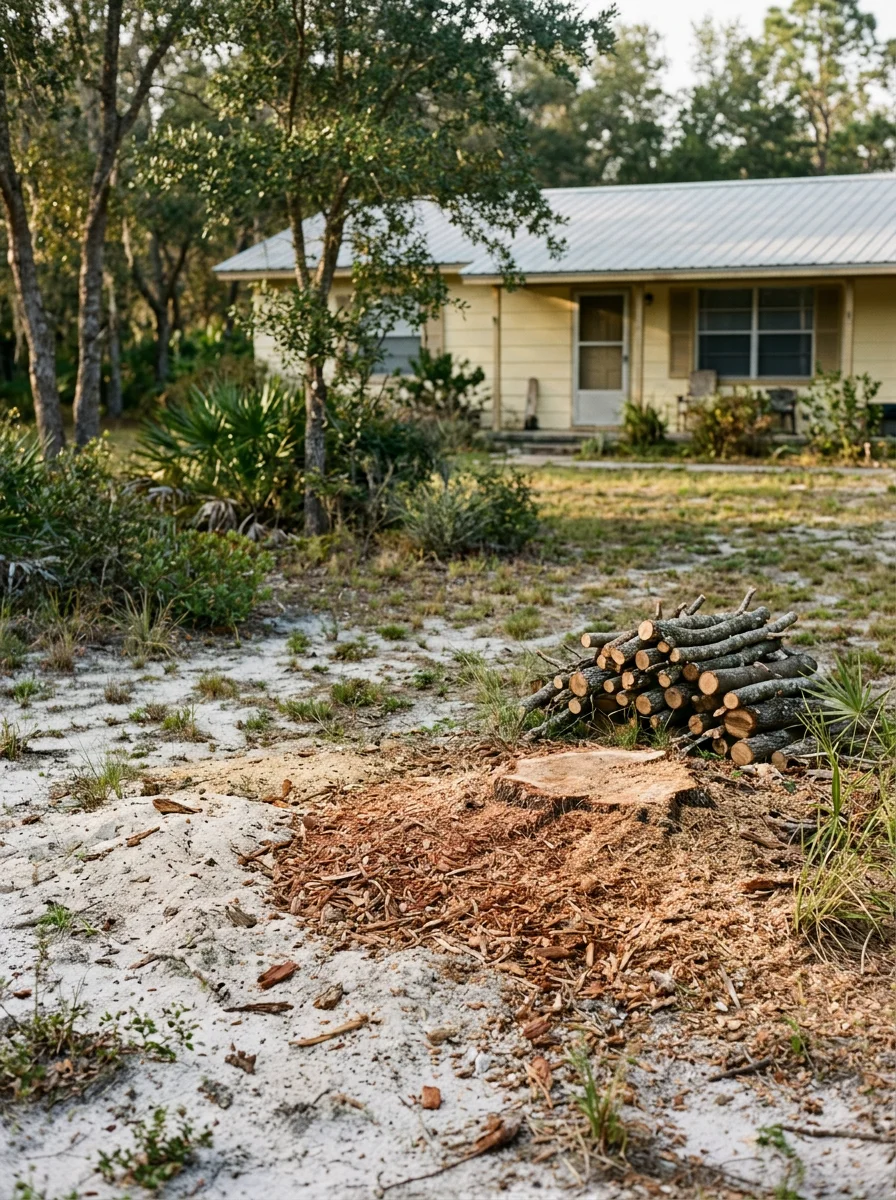 Stump grinding and debris removal on a Lake Wales Ridge residential property