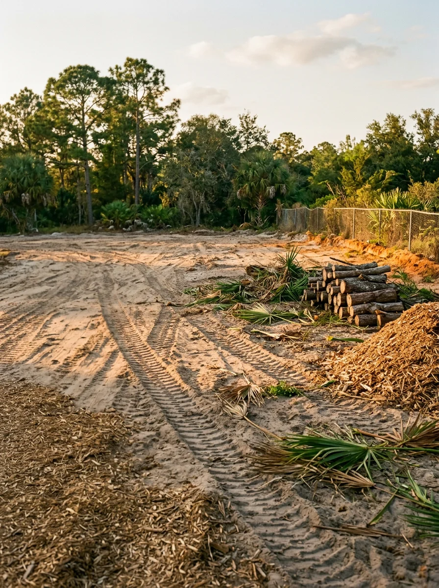 Cleared building site with graded soil being prepared on a Lake Wales, FL property