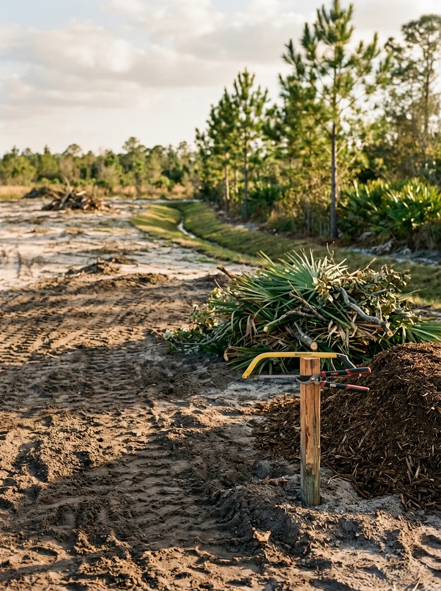 Graded building pad prepared for a new home on a cleared Lakewood Ranch site