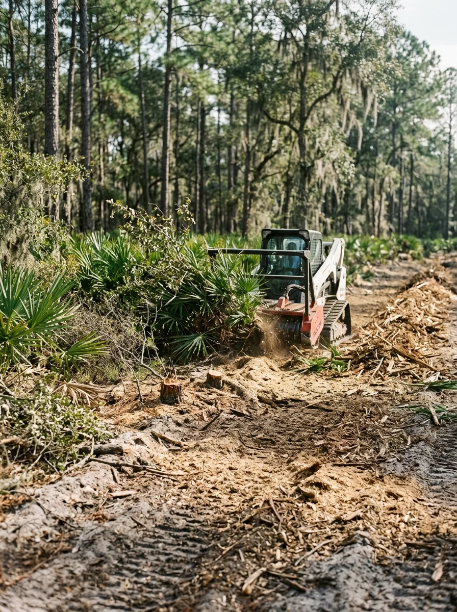 Forestry mulcher clearing underbrush on a Hernando County homesite