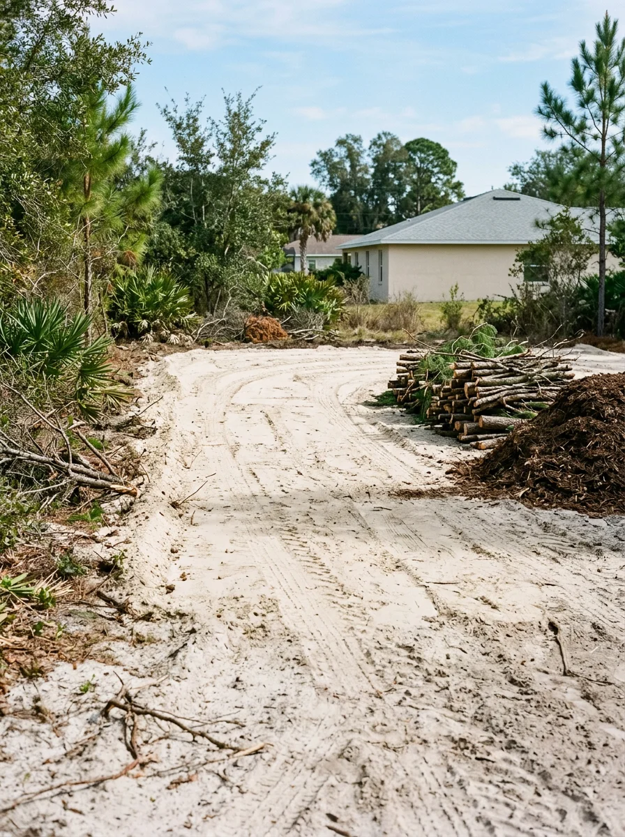 Cleared and graded building site in Hernando County prepared for a house pad