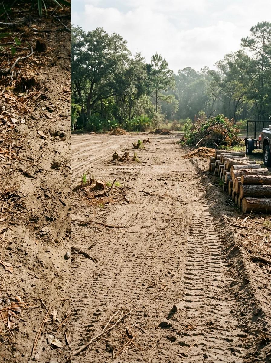 Graded house pad prepared after site clearing in Pasco County, Florida